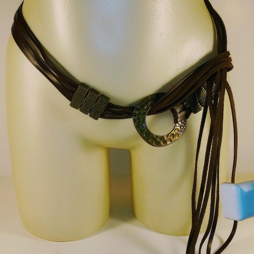 Boho chic leather fringe closure belt